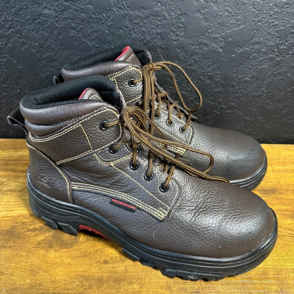 Skechers Work 77143 Brown Leather Puncture Resistant Work‎ Boots Mens Size 10